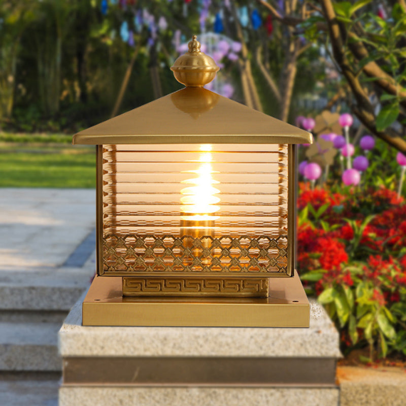 Metal Rectangle Shape Waterproof Pillar Lamp Modern Style 1-Light Outdoor Light