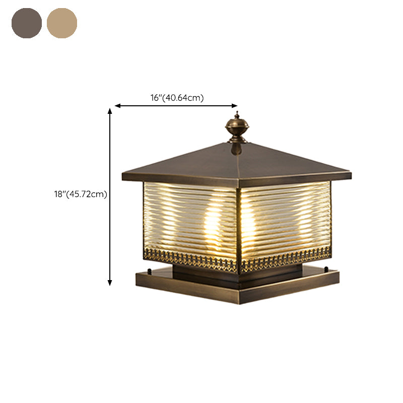 Metal Rectangle Shape Waterproof Pillar Lamp Modern Style 1-Light Outdoor Light