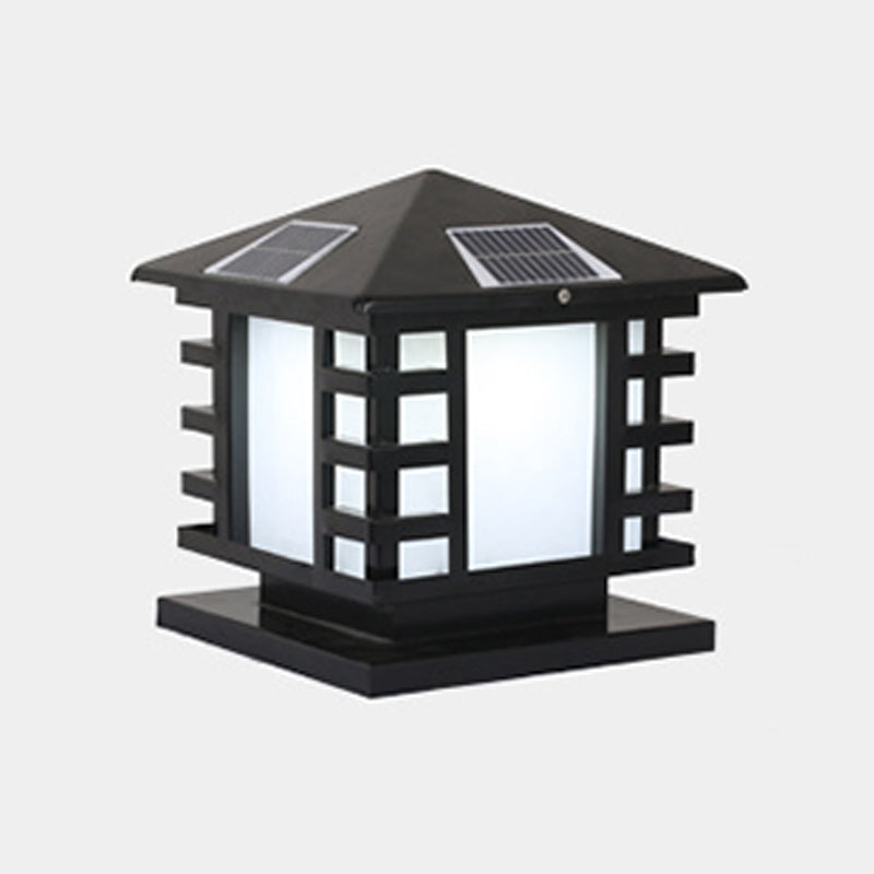 Metal Rectangle Shape Solar Pillar Lamp Modern 1 Light Waterproof Outdoor Light in Black