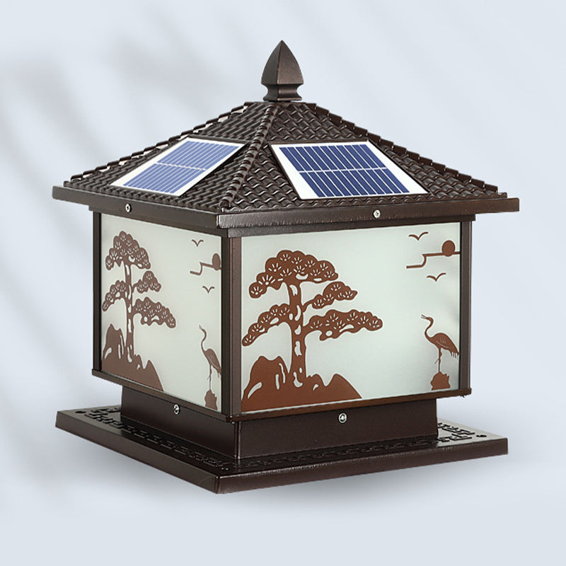 Metal Rectangle Shape Solar Pillar Lamp Modern Style 1 Light Waterproof Outdoor Light