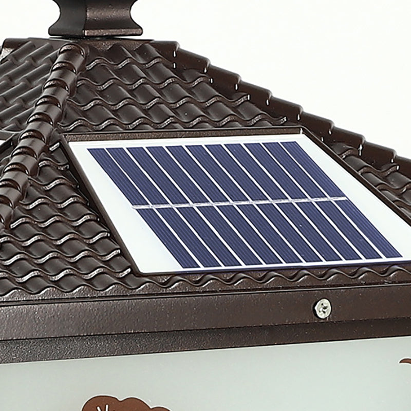 Metal Rectangle Shape Solar Pillar Lamp Modern Style 1 Light Waterproof Outdoor Light