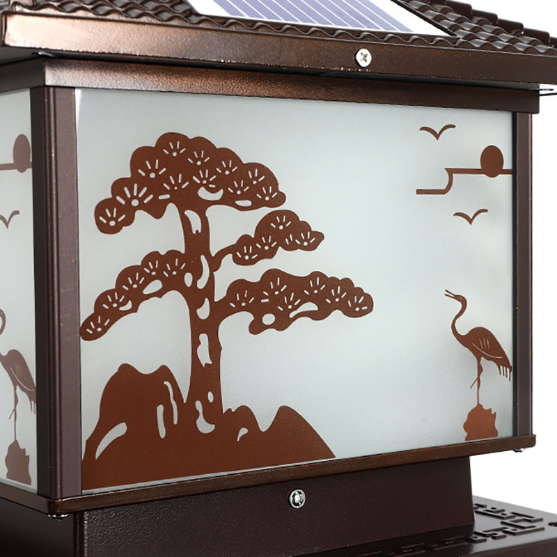 Metal Rectangle Shape Solar Pillar Lamp Modern Style 1 Light Waterproof Outdoor Light