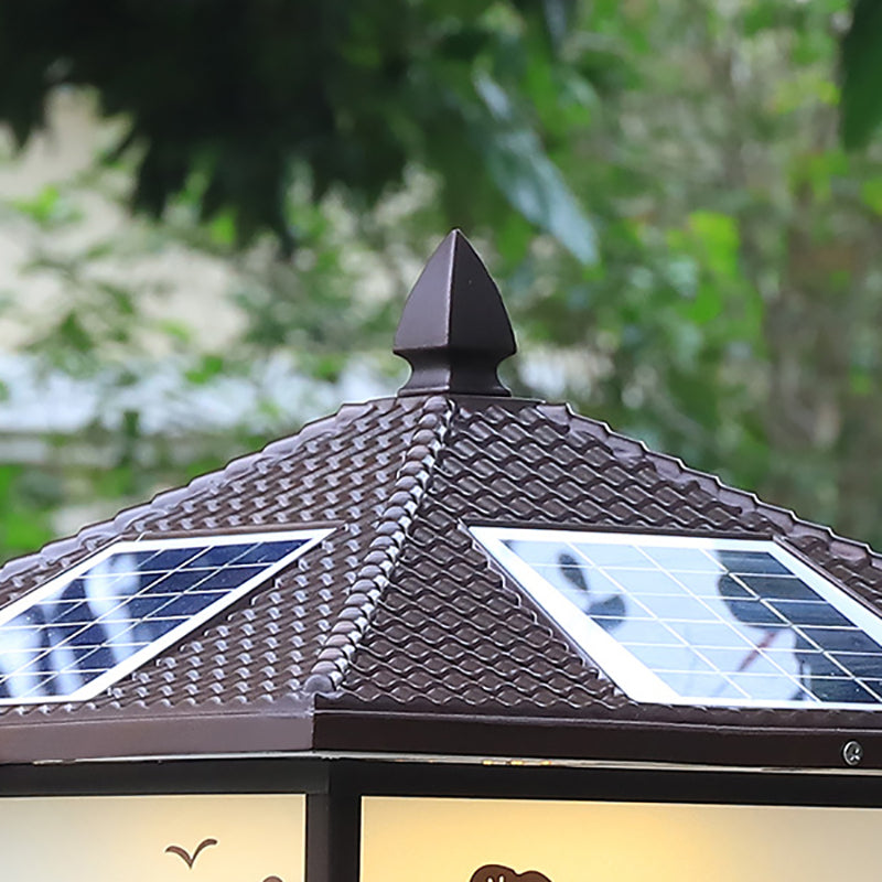 Metal Rectangle Shape Solar Pillar Lamp Modern Style 1 Light Waterproof Outdoor Light