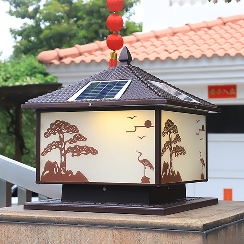 Metal Rectangle Shape Solar Pillar Lamp Modern Style 1 Light Waterproof Outdoor Light