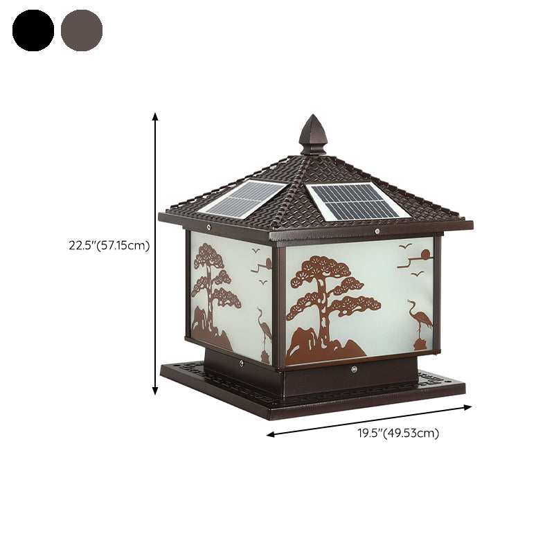 Metal Rectangle Shape Solar Pillar Lamp Modern Style 1 Light Waterproof Outdoor Light