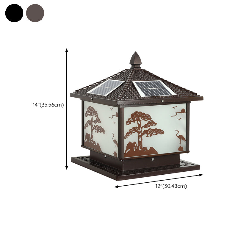 Metal Rectangle Shape Solar Pillar Lamp Modern Style 1 Light Waterproof Outdoor Light