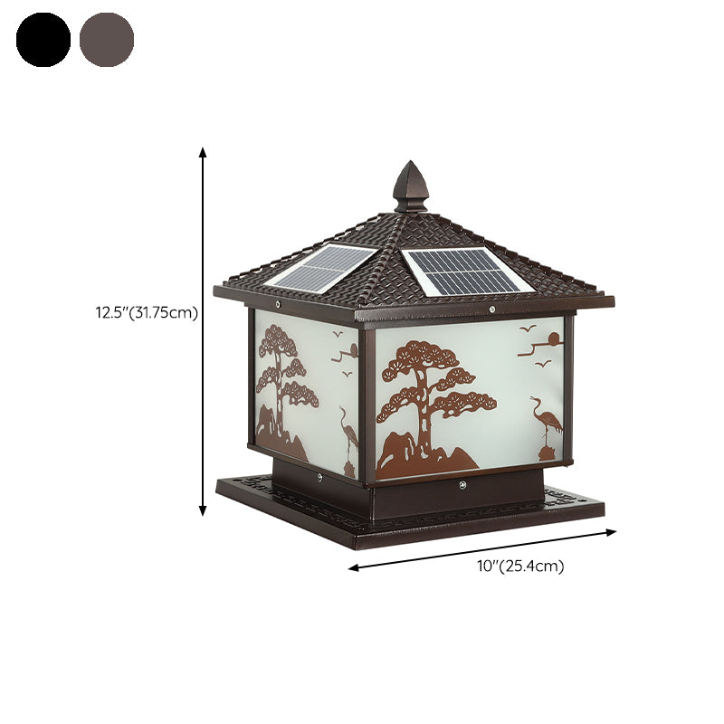 Metal Rectangle Shape Solar Pillar Lamp Modern Style 1 Light Waterproof Outdoor Light