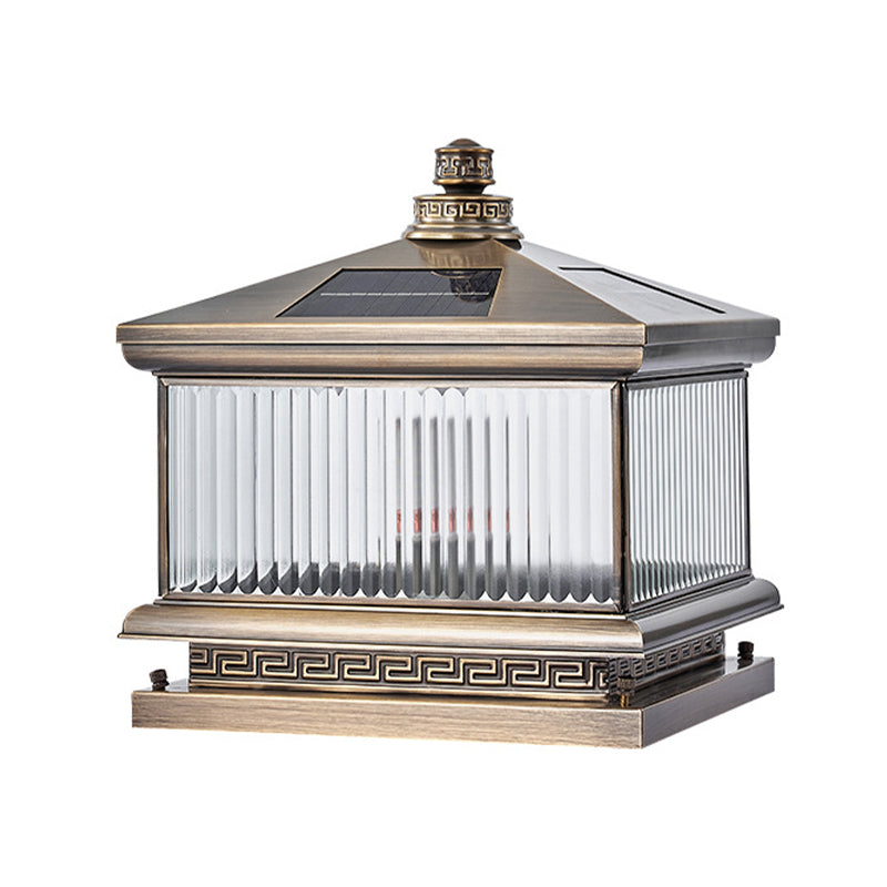 Rectangle Shape Metal Solar Pillar Lamp Modern Style 1 Light Outdoor Light in Bronze