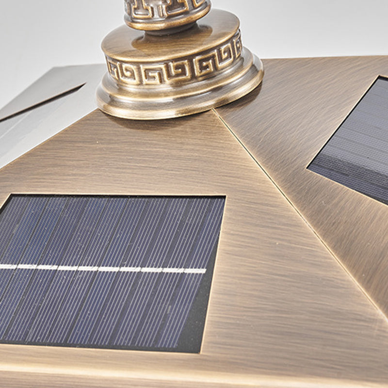 Rectangle Shape Metal Solar Pillar Lamp Modern Style 1 Light Outdoor Light in Bronze