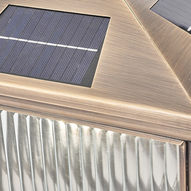 Rectangle Shape Metal Solar Pillar Lamp Modern Style 1 Light Outdoor Light in Bronze