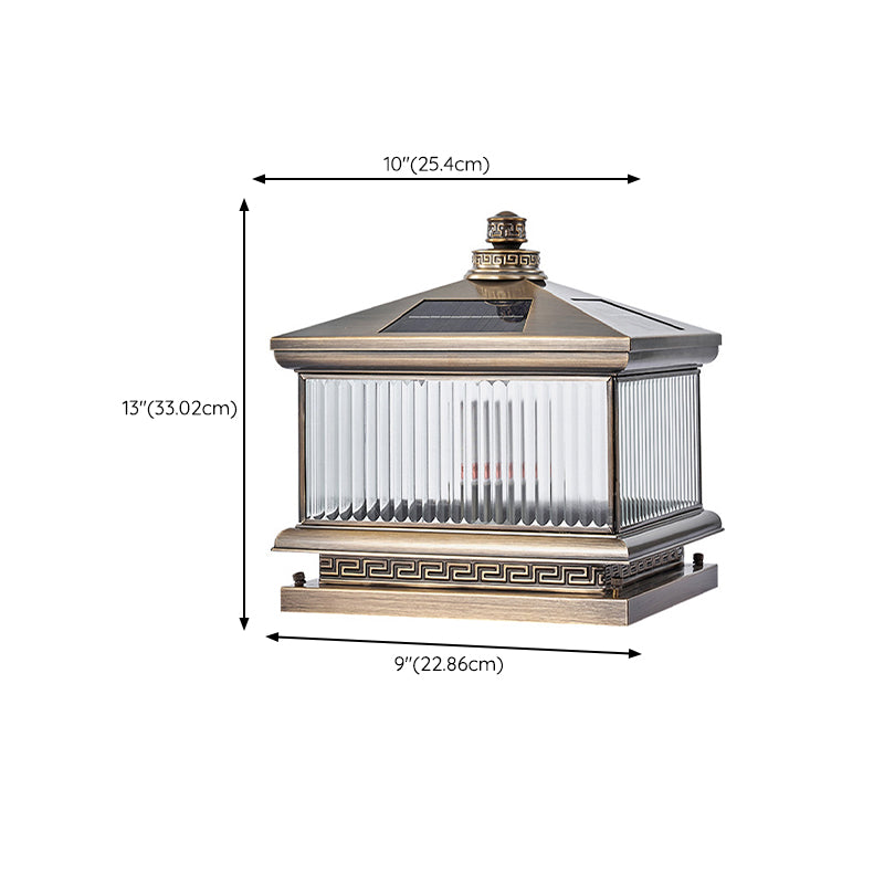 Rectangle Shape Metal Solar Pillar Lamp Modern Style 1 Light Outdoor Light in Bronze