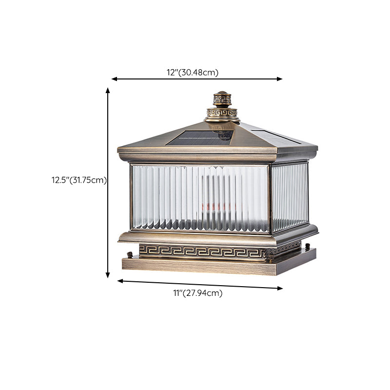 Rectangle Shape Metal Solar Pillar Lamp Modern Style 1 Light Outdoor Light in Bronze