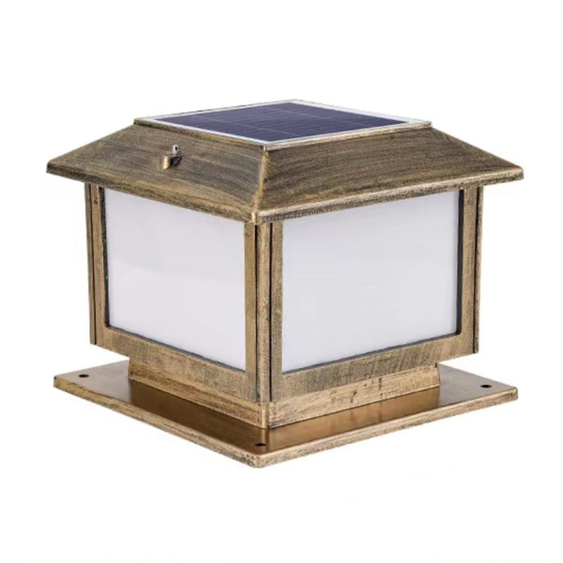 Rectangle Shape Metal Solar Pillar Lamp Modern Style 1 Light Waterproof Outdoor Light