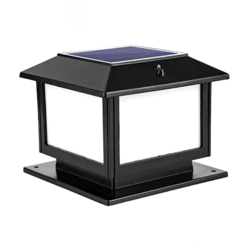 Rectangle Shape Metal Solar Pillar Lamp Modern Style 1 Light Waterproof Outdoor Light