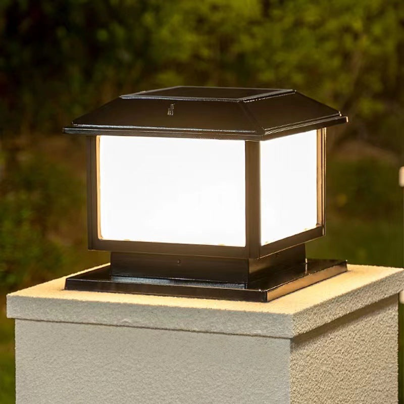 Rectangle Shape Metal Solar Pillar Lamp Modern Style 1 Light Waterproof Outdoor Light
