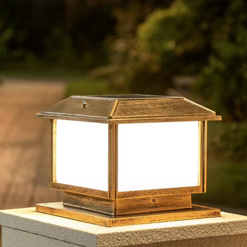 Rectangle Shape Metal Solar Pillar Lamp Modern Style 1 Light Waterproof Outdoor Light