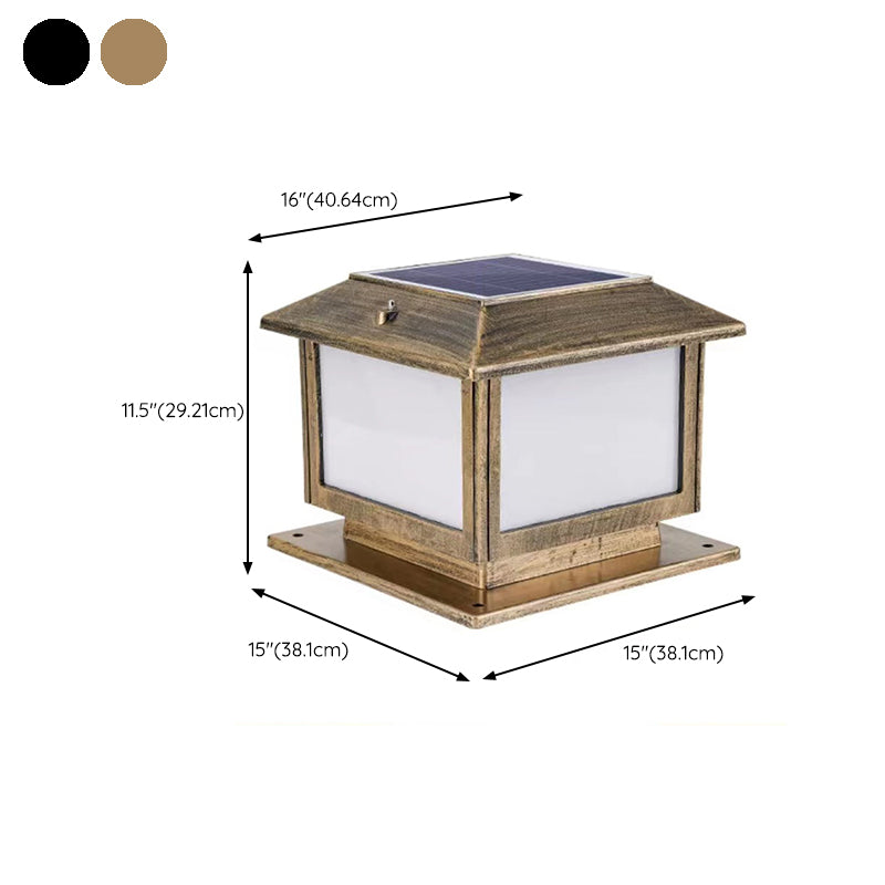 Rectangle Shape Metal Solar Pillar Lamp Modern Style 1 Light Waterproof Outdoor Light