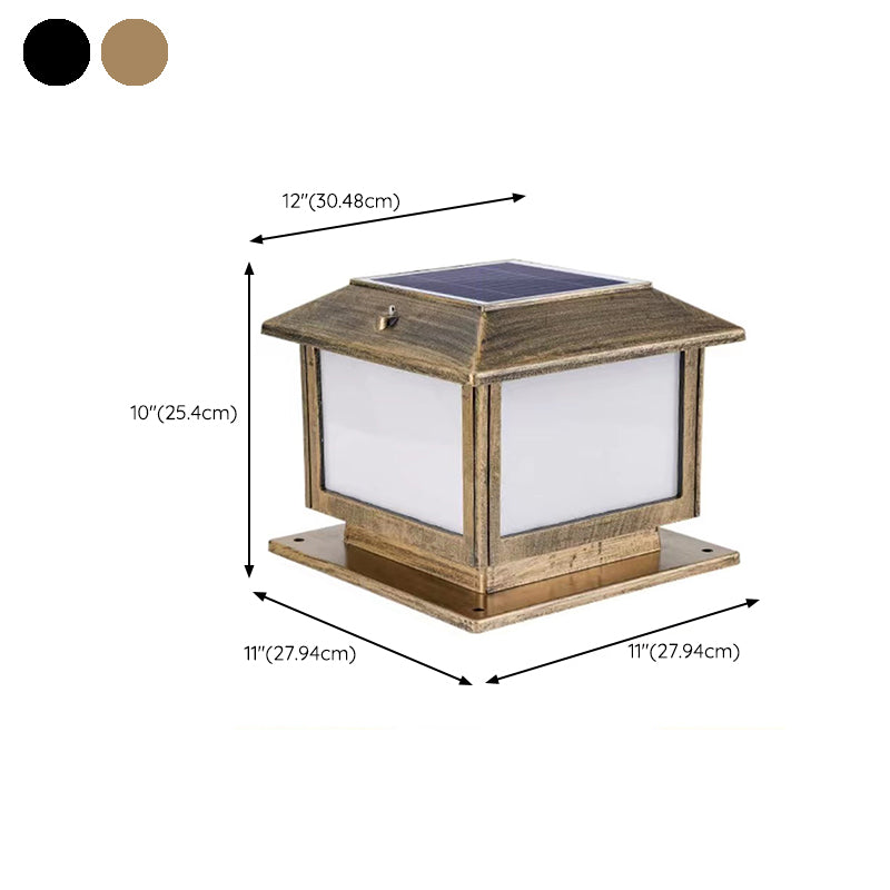Rectangle Shape Metal Solar Pillar Lamp Modern Style 1 Light Waterproof Outdoor Light