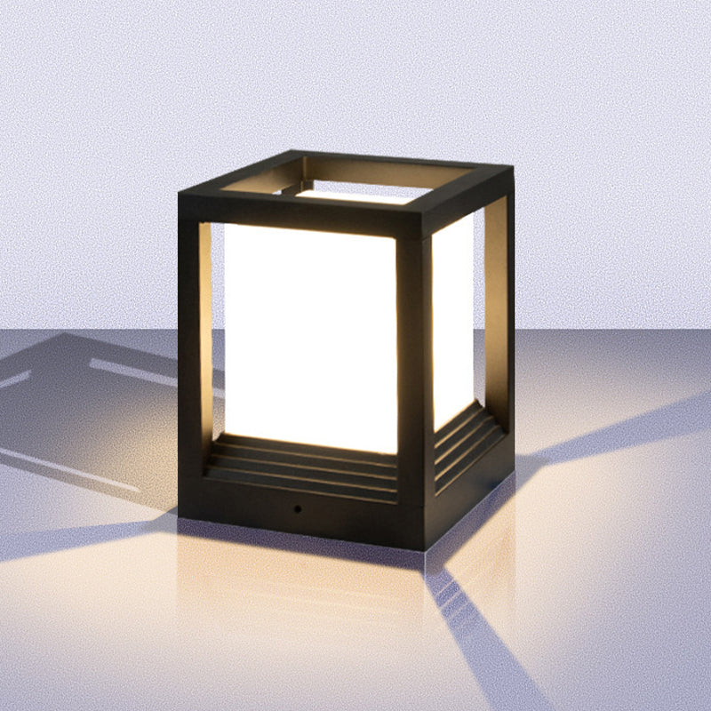 Rectangle Shape Metal Waterproof Pillar Lamp Modern Style 1 Light Outdoor Light in Black