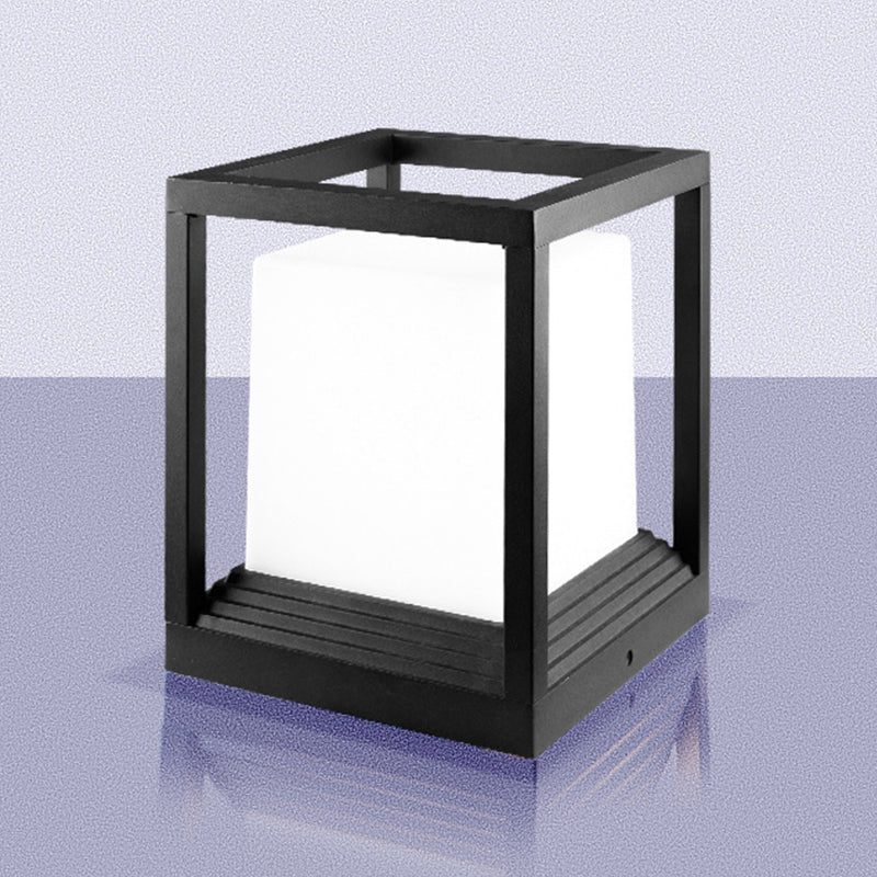 Rectangle Shape Metal Waterproof Pillar Lamp Modern Style 1 Light Outdoor Light in Black