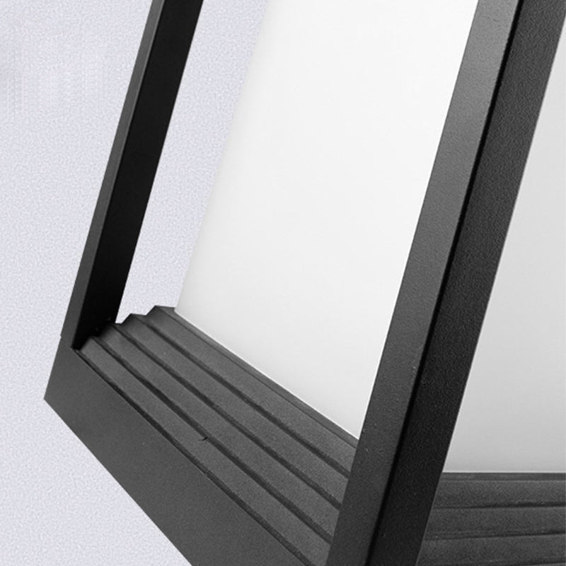 Rectangle Shape Metal Waterproof Pillar Lamp Modern Style 1 Light Outdoor Light in Black