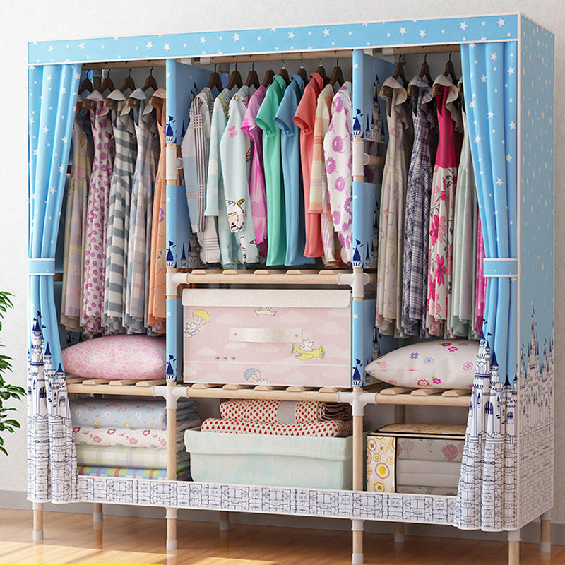 Contemporary Style Wardrobe Armoire Wood Frame Armoire with Garment Rod for Home