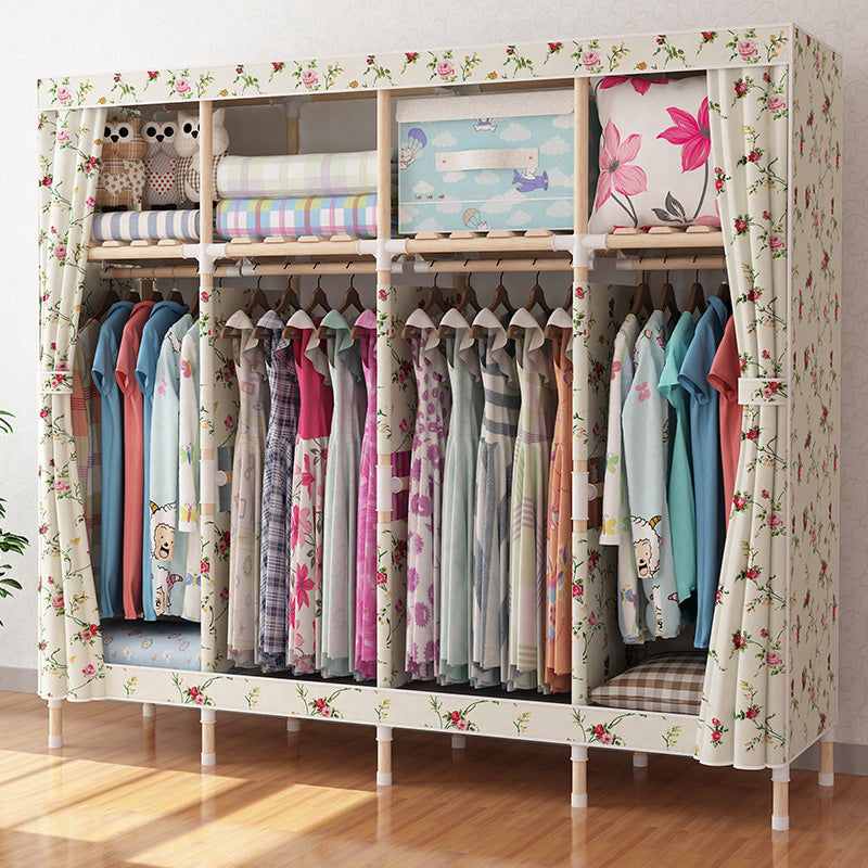 Contemporary Style Wardrobe Armoire Wood Frame Armoire with Garment Rod for Home