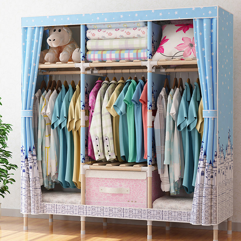 Contemporary Style Wardrobe Armoire Wood Frame Armoire with Garment Rod for Home