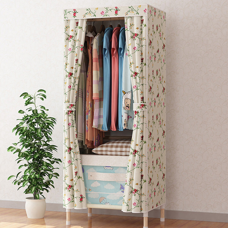 Contemporary Style Wardrobe Armoire Wood Frame Armoire with Garment Rod for Home