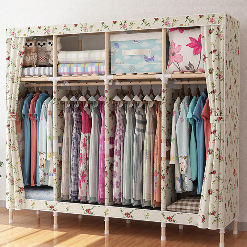 Contemporary Style Wardrobe Armoire Wood Frame Armoire with Garment Rod for Home