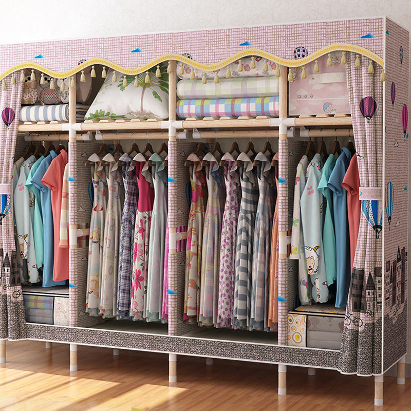 Contemporary Style Wardrobe Armoire Wood Frame Armoire with Garment Rod for Home