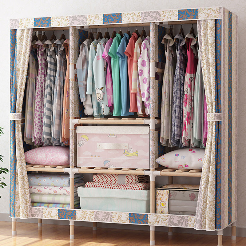 Contemporary Style Wardrobe Armoire Wood Frame Armoire with Garment Rod for Home