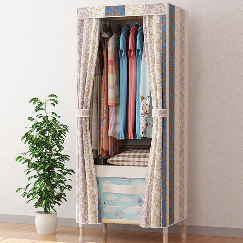 Contemporary Style Wardrobe Armoire Wood Frame Armoire with Garment Rod for Home