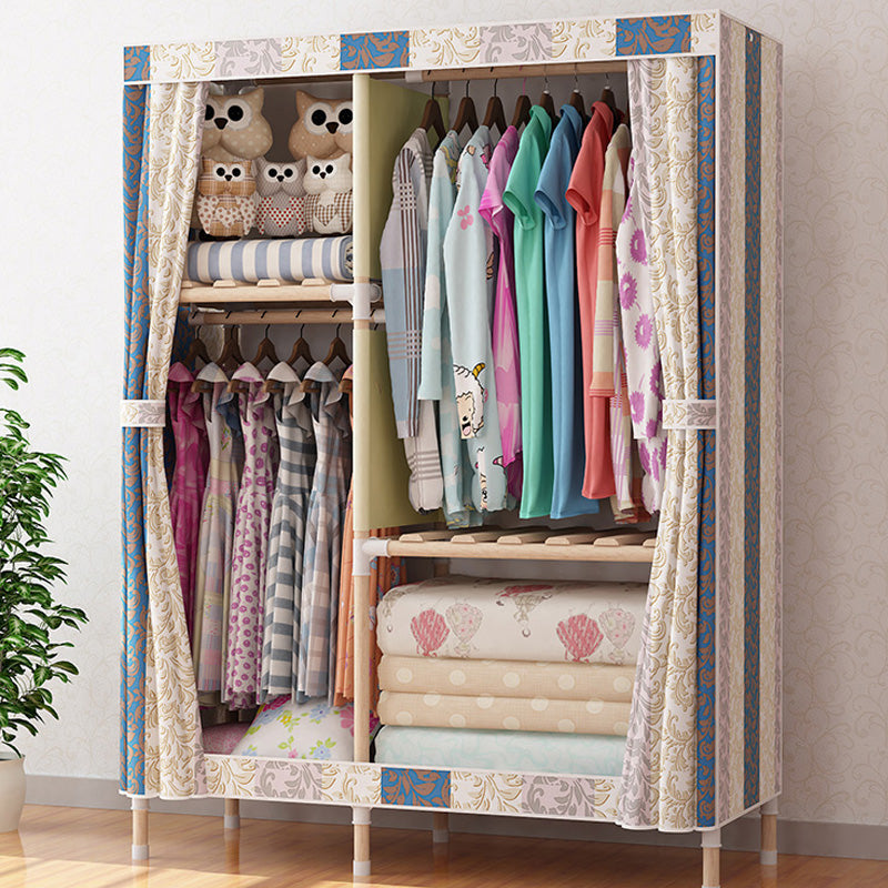 Contemporary Style Wardrobe Armoire Wood Frame Armoire with Garment Rod for Home