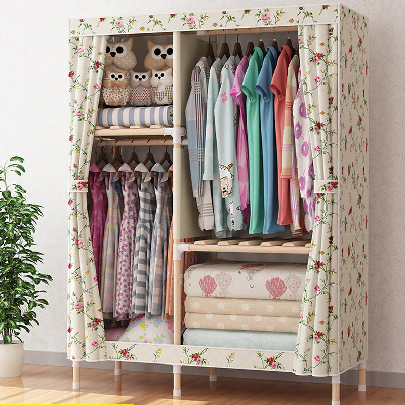 Contemporary Style Wardrobe Armoire Wood Frame Armoire with Garment Rod for Home