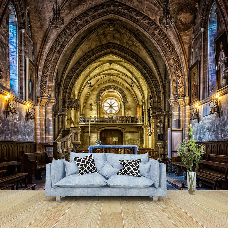 Church Construction Pattern Mildew Wall Mural Horizontalt for Living Room