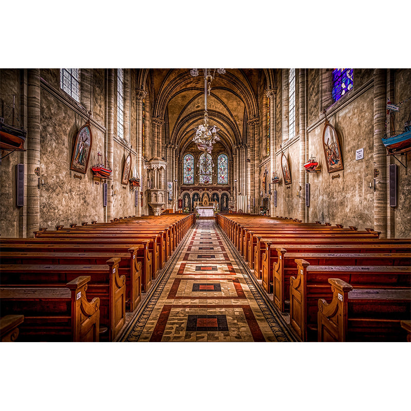 Church Construction Pattern Mildew Wall Mural Horizontalt for Living Room
