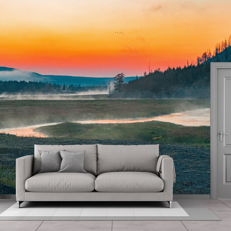 Sunset Photography Pattern Mildew Wall Mural Horizontalt for Living Room