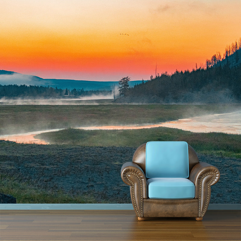 Sunset Photography Pattern Mildew Wall Mural Horizontalt for Living Room