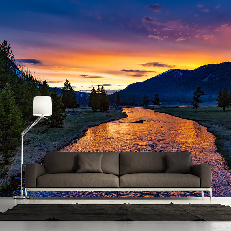 Sunset Photography Pattern Mildew Wall Mural Horizontalt for Living Room