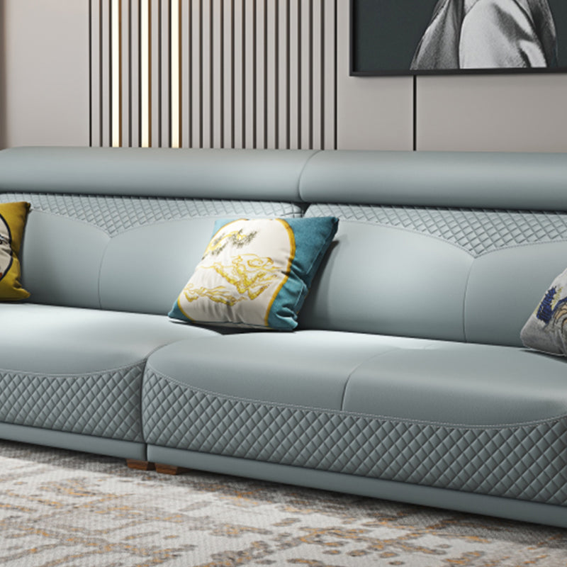 Solid Wood Contemporary Genuine Leather Flared Arm Sofa with Pillows