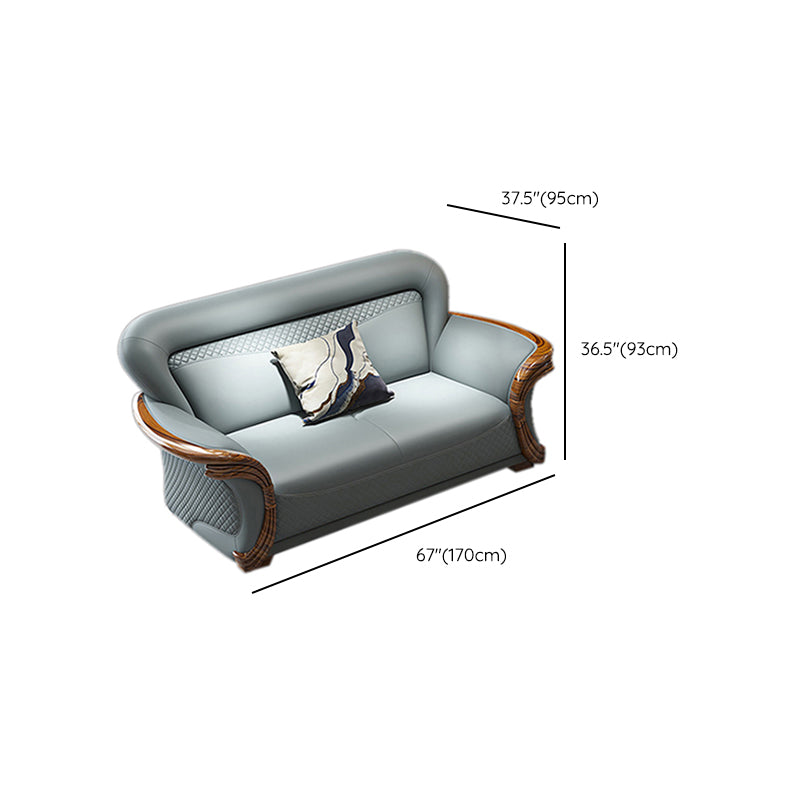 Solid Wood Contemporary Genuine Leather Flared Arm Sofa with Pillows