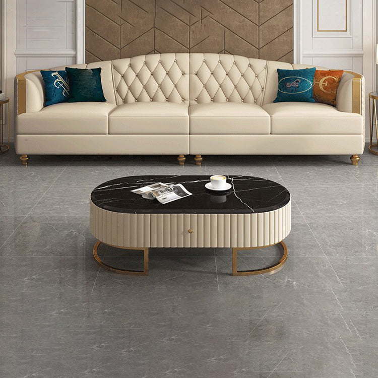 Glam Solid Wood Genuine Leather Tufted Split-Back Sofa for Living Room