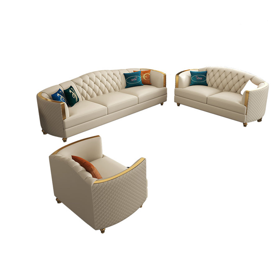 Glam Solid Wood Genuine Leather Tufted Split-Back Sofa for Living Room