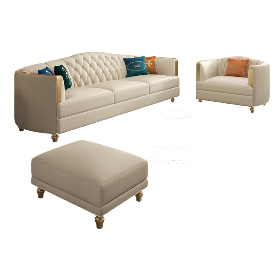 Glam Solid Wood Genuine Leather Tufted Split-Back Sofa for Living Room
