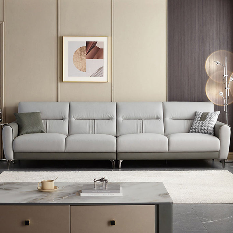 Square Arm Sofa in Solid Wood with Sewn Pillow Back Faux Leather