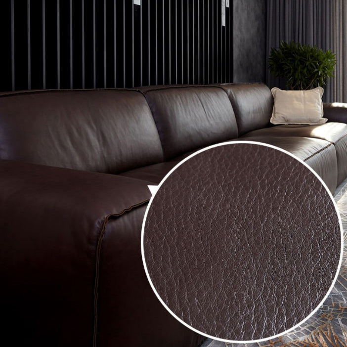 Contemporary Black Genuine Leather Square Arm Sofa with Pillows