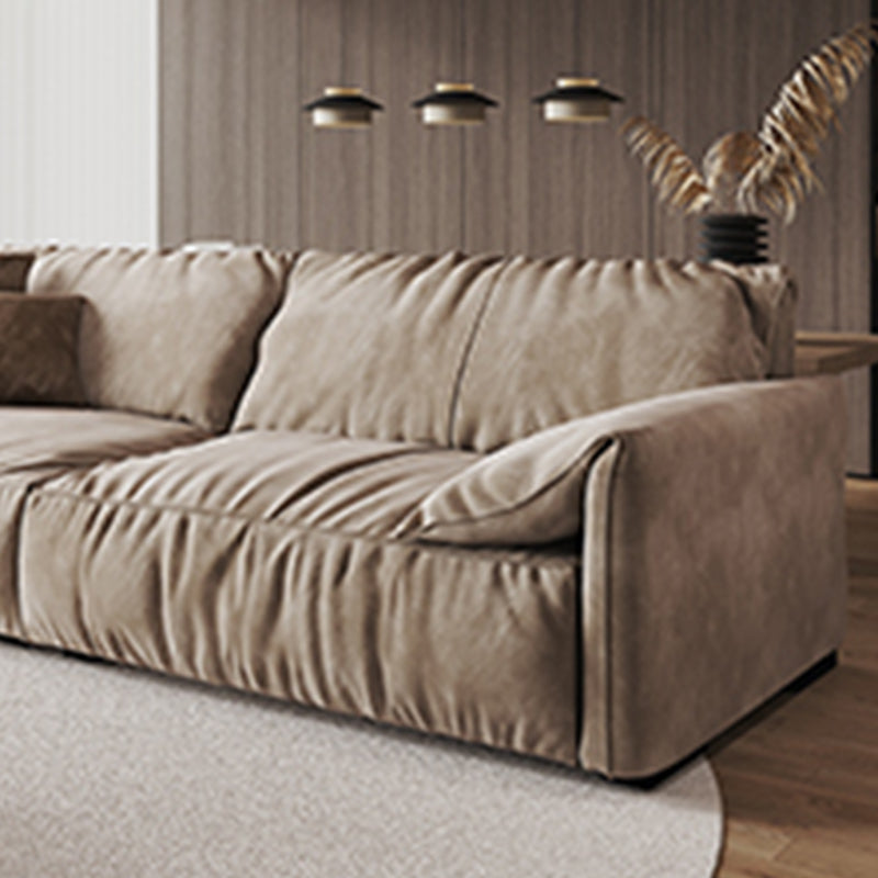 Genuine Leather 2-seater Solid Color Tight Seat Pillow Top Arm Sofa
