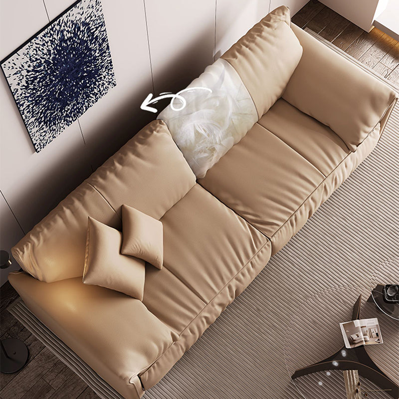 Genuine Leather 2-seater Solid Color Tight Seat Pillow Top Arm Sofa