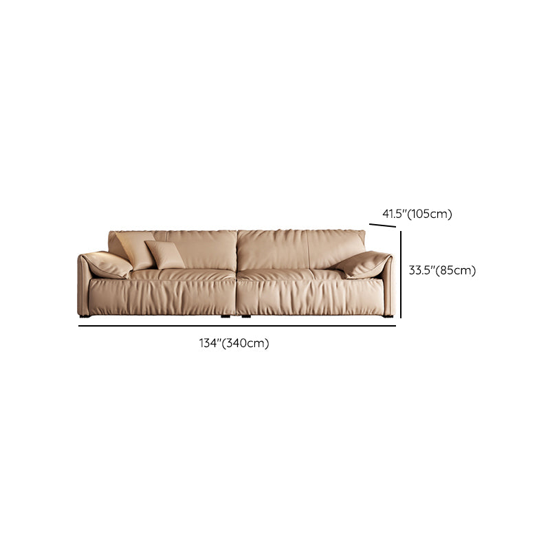 Genuine Leather 2-seater Solid Color Tight Seat Pillow Top Arm Sofa